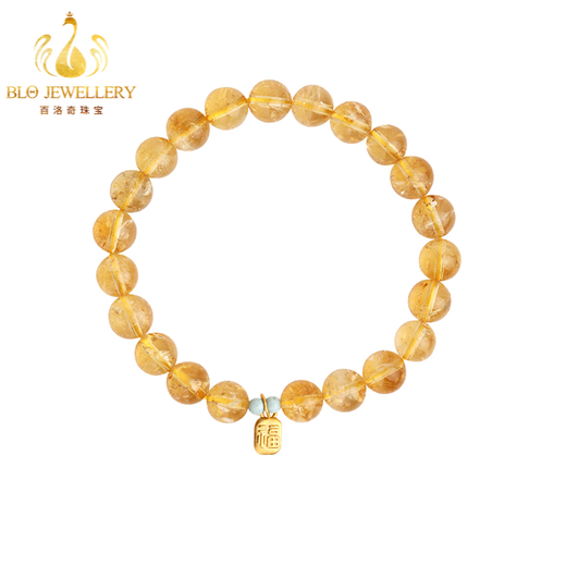 Bailuoqi Zenyuan Brazilian Citrine Bracelet Women's 999 Gold Fortune Tag Accessory Bracelet Citrine Beads 6mm