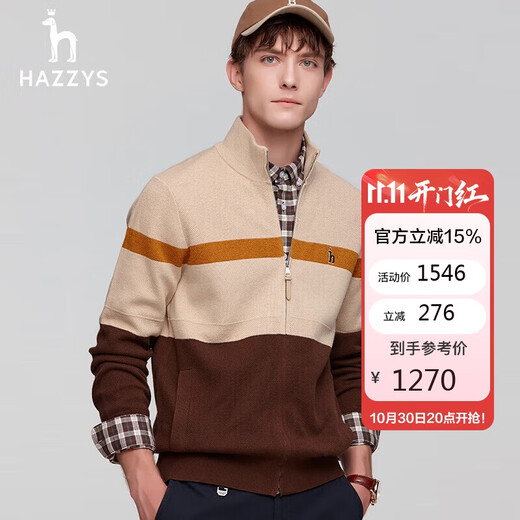 HAZZYS Men's Autumn and Winter Men's Sweater Jacket Striped Stand Collar Zipper Cardigan Men's ABYZD0ADX56