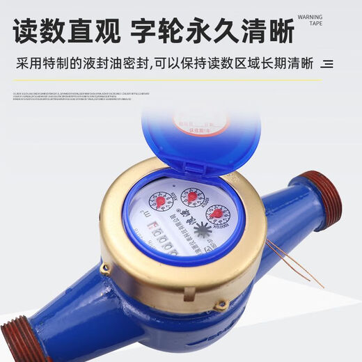 Steel pre-worked products Digital water meter Rotor type tap water meter Horizontal threaded tap water cold water meter Household engineering external thread wet cold water meter DN20 (6 points) one