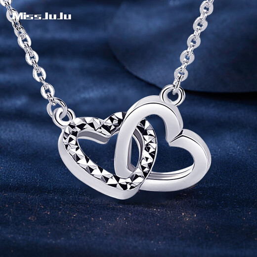Miss JuJu pt950 pure platinum heart-linked necklace for women, fashionable platinum chain gift for wife, weight 4.1-4.3g, length 43+2cm