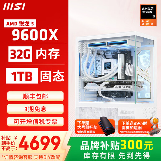 MSI Family Bucket AMD Ryzen 9600X/5060/5070 Game Console Computer Desktop Assembly Computer Host DIY Complete Machine White Sea View Room Assembly Machine Configuration Two 9600X/32G/1T