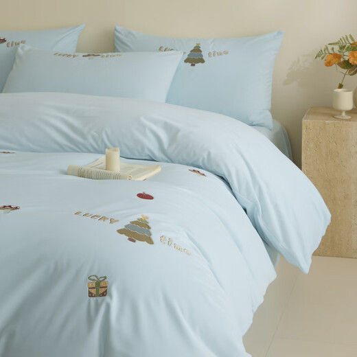 Yalu Class A baby milk velvet four-piece set double-sided velvet winter thickened warm coral velvet sheet quilt cover bedding Lucky Tree-Light Blue Thickened Class A maternal and infant grade milk velvet bed sheet style 1.8m four-piece quilt cover 200x230cm