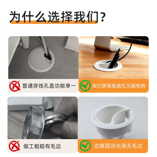 Jiyunmao computer desk threading hole cover multi-functional wire hole cover desk storage pen box pen holder wire hole cover decorative round hole cover pen holder wire hole cover - milky white - 80mm hole