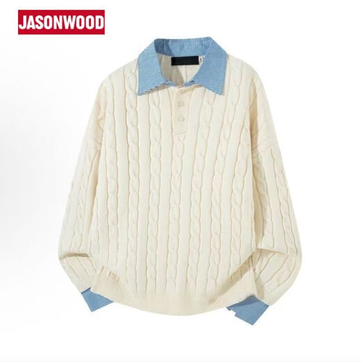 JASONWOOD American retro old money style sweater men's autumn and winter Henry collar POLO shirt fake two-piece sweater Gray M 160-165CM 90-105Jin Jin equals 0.5 kg