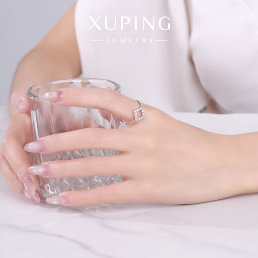XUPING Xuping jewelry alloy fashionable temperament simple and versatile geometric micro-setting ring gift jewelry ring #6b
