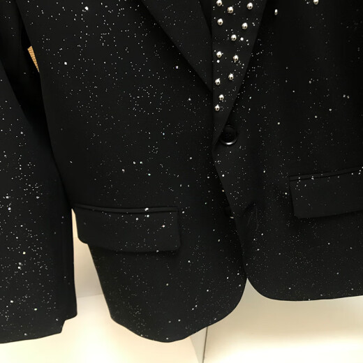 温弥西服带星星男春季重工钉珠设计西装士感时尚潮流宽松满天星闪闪外 黑色6210成满天星西装外套 L 135-158斤