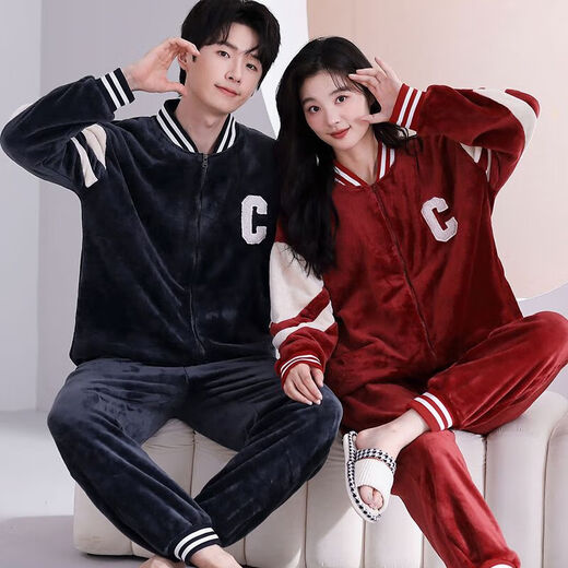Victoria style wedding pajamas winter coral velvet couple red newlywed men and women plus velvet thickened home clothes can be worn outside the suit 9838 M women