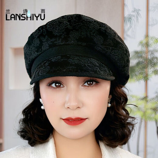 Lanshiyu (LANSHIYU) beret autumn and winter new hat for women retro embroidered peaked cap to modify the face beret versatile octagonal hat for women dark coffee color M 52-58CM adjustable