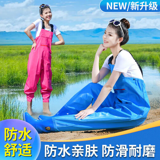 Waterproof wading pants for women, half-length one-piece fishing pants, beach rain boots for big children, waterproof rain pants for children, orange overalls, large pockets, 3D slim fit, shoe size 40 37
