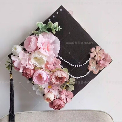 Jiaojing bachelor's hat hairpin finished product double-sided national style new Chinese style material package master's and doctor's graduation photo imitation flower silk flower headdress white/double-sided
