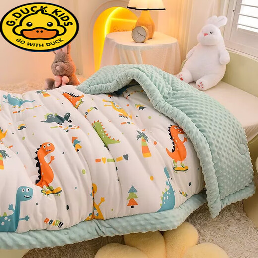 G.DUCKKIDSA type knitted cotton baby quilt, beanie quilt, children's winter quilt, winter kindergarten small quilt quilt, spring and autumn quilt core, Little Dinosaur type a maternal and infant knitted cotton + beanie fleece 100*120 winter quilt 2Jin Jin equals 0.5 kg for infants