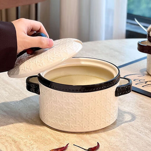 FANCYCHIC lard jar household kitchen ceramic high temperature resistant large capacity braided meat oil jar with lid braided lard jar 1.2L black with spoon no Specifications