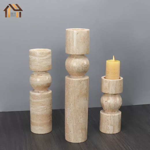 Yusenyi Modern Light Luxury Natural Marble Candle Holder Ornament Model Room Hotel Living Room TV Cabinet Dining Table Style 1 Black Ball