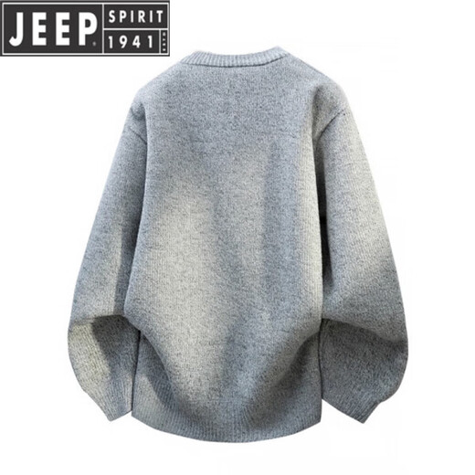 JEEP SPIRIT Jeep one-piece velvet plus velvet thickened sweater men's winter Henry neck round neck pullover sweater solid color top light gray one-piece velvet XL weight range 95-120Jin Jin is equal to 0.5 kg