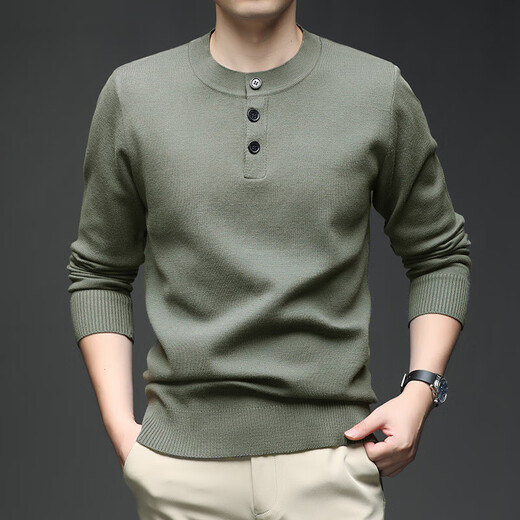 丨Lilang丨Men's cardigan Henry collar cardigan autumn and winter thickened casual men's round neck sweater sweater black M 165 (100-120Jin Jin equals 0.5 kg)