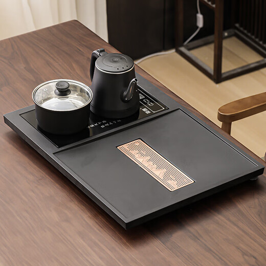 Wujin stone tea tray, household complete set of tea sets, office kung fu tea set, complete set of tea Haitai teapot and tea cup, Guanshan Electric tea tray + Ru kiln tea set