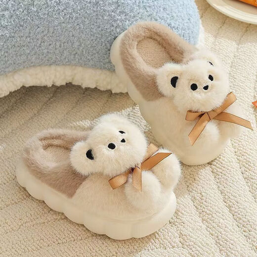 Jin Bingsheng children's cotton slippers for boys and girls in autumn and winter plus velvet thickened warm slippers anti-slip soft bottom cartoon cotton shoes furry shoes off-white bear cotton slippers flannel lining 30 - 31 yards inner length 19cm recommended 4-5 years old