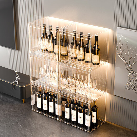 Yusenyi wine cabinet display cabinet home with glass cabinet living room wall cabinet storage cabinet second generation six-sided hard acrylic board 2 compartments with lights single door