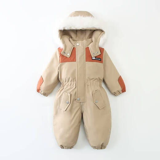 Disney (Disney) children's velvet thickened jumpsuit winter new double zipper ski suit jumpsuit baby crawling suit harem fashion color matching fog blue 110cm 110