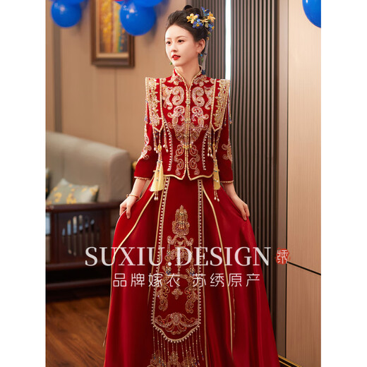 ROAR UTHAUG Heavy Industry Show and Clothing Bridal 2025 New Wedding Dresses Wedding Dresses for Girls and Outfits Winter Luo Zhi_High-end Velvet No Headgear S_Contact Customer Service Remarks to Send Wedding Fan