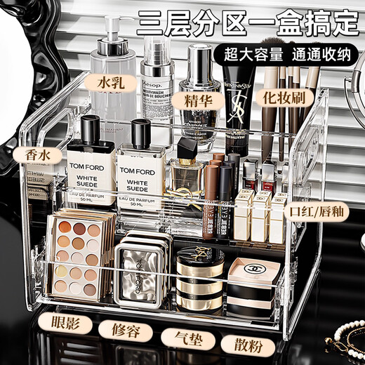 MIKU cosmetics storage box desktop storage rack dressing table countertop transparent multi-layer skin care product perfume storage rack 1 pack 3-layer ladder type/transparent thickening