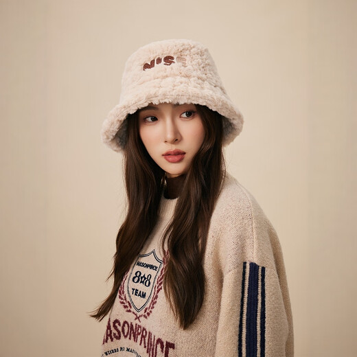 MMOPTOP letter plush fisherman hat for women in autumn and winter, large head circumference, face-showing small hat, warm plus velvet basin hat