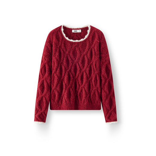 Semir Red Sweater Women's Short Loose Thick Cable Sweater 26 Years Qiji Red Knitted Bottoming Sweater 109126107002