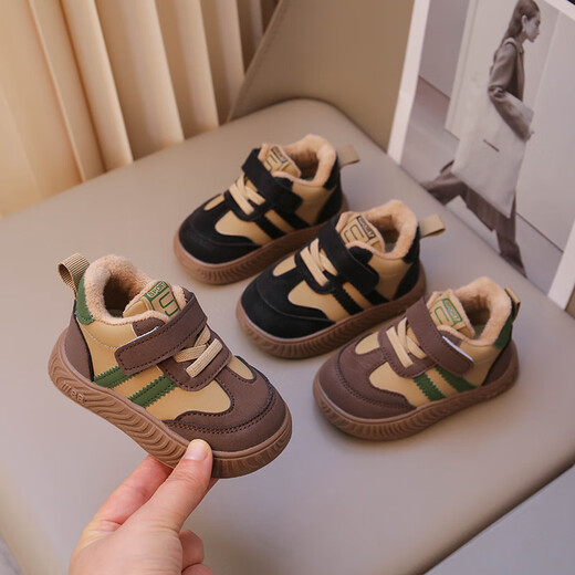 Tyrannis walking shoes 2024 winter new sports shoes for children and infants 0-1-3 years old soft-soled cotton shoes 4 Green 17_Inner length 12.0cm