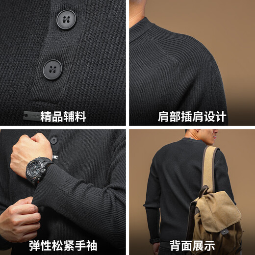 Ji Yan Men's Sweater 2025 New Autumn and Winter American Retro Henley Collar Bottoming Sweater Warm Inner Top Gray Apricot Soft Skin Friendly Striped Fabric M (Suitable for 110-130 Jin Jin equals 0.5 kg)