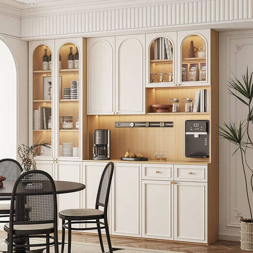 溥畔定制餐边柜靠墙一体储物柜客厅家用多功能厨房高柜法式奶油风酒柜 长240*上宽30/下宽40*高220cm ENF实木颗粒板