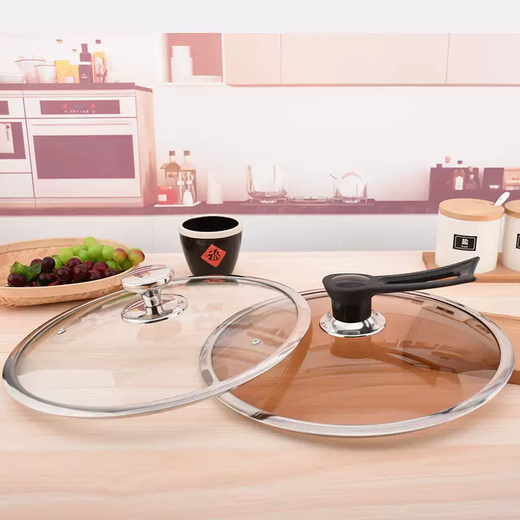 Yusenyi wide edge thickened universal non-slip tempered glass pot lid transparent brown glass lid wok steamer soup pot lid brown stainless steel handle 30cm