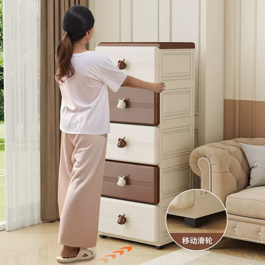 Yusenyi drawer-type storage box household storage cabinet box multi-layer storage box clothing storage cabinet clothing plastic box warm coffee brown top cover (45CM face width) 5 layers (gold medal after-sales damaged free replacement)