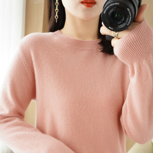 Soft and comfortable bottoming sweater for women, long-sleeved V-neck round neck pullover, sweater for women, loose top, fashion-round-neck-mint green XL 120-140Jin Jin is equal to 0.5 kg