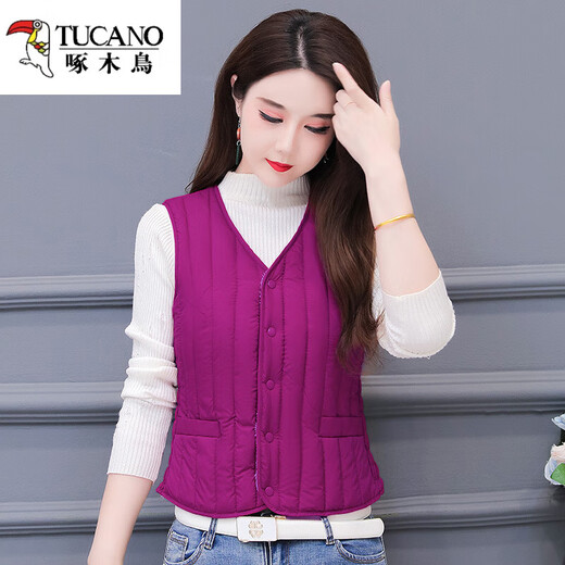 Woodpecker 2025 New Autumn and Winter Down Cotton Vest Women's Plush Warm Vest Short Middle-aged and Elderly Vest Slim Liner Black XL Recommended 95-105Jin Jin equals 0.5 kg