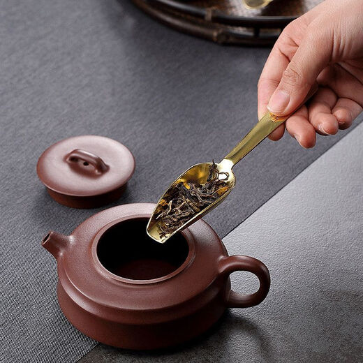 Kaooseen Brass Tea Spoon Small Tea Set Tea Ceremony Accessories Wooden Single Split Tea Spoon Tea Rules Brass Tea Clip + Golden Tea Spoon