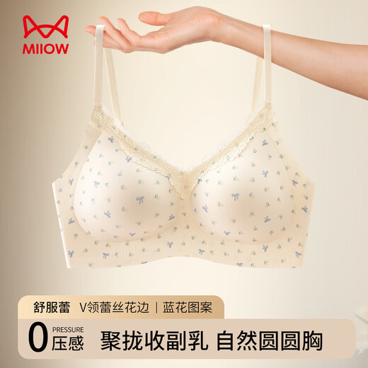 Catman Small Breast Gathering Soufflé Floral Girly Cute Underwear Women's Seamless Pull-Up Teen Bra