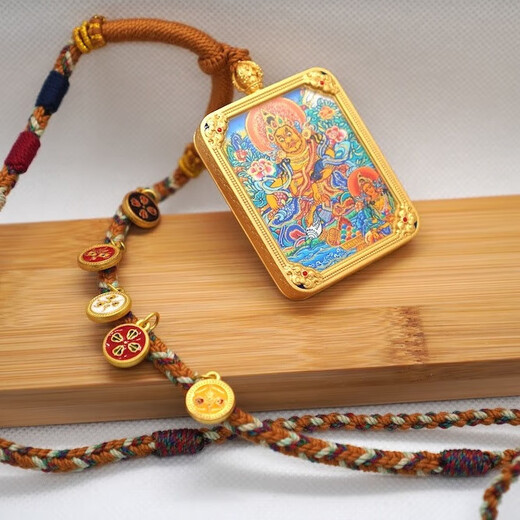 Yellow God of Wealth Thangka depicting Golden God of Wealth double-sided thangka brass Thangka imitation enamel Yellow God of Wealth Thangka necklace
