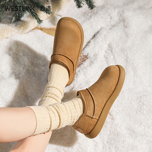 Westlink velvet snow boots for women 2025 new winter retro versatile low-cut short boots for outer wear warm thickened cotton shoes camel 38 (240)