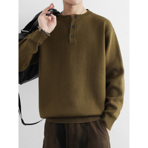 Zimei American old money style sweater men's autumn and winter lapel cotton Henry neck sweater thickened polo bottoming sweater dark coffee M _115Jin Jin is equal to within 0.5 kg
