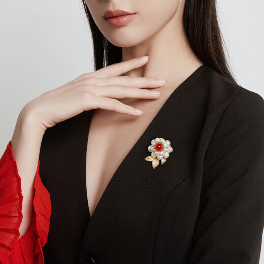 SAC Pearl Flower Brooch High-end Women's Light Luxurious Style Pin 2025 New High-End Corsage Suit Coat Accessories Ghostwriting Greeting Cards