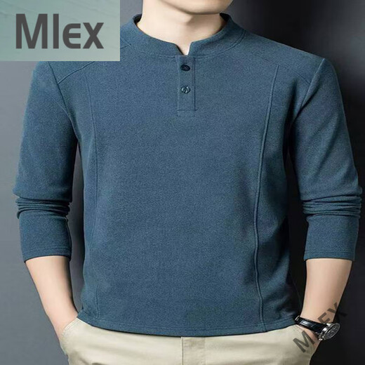 MLEX Tianjun Department Store Men's 2025 New Business Sweater Double-sided German Velvet Bottoming Shirt Men's Henry Collar Long Sleeve White 2XL (Recommended 150-170 Jin Jin equals 0.5 kg)