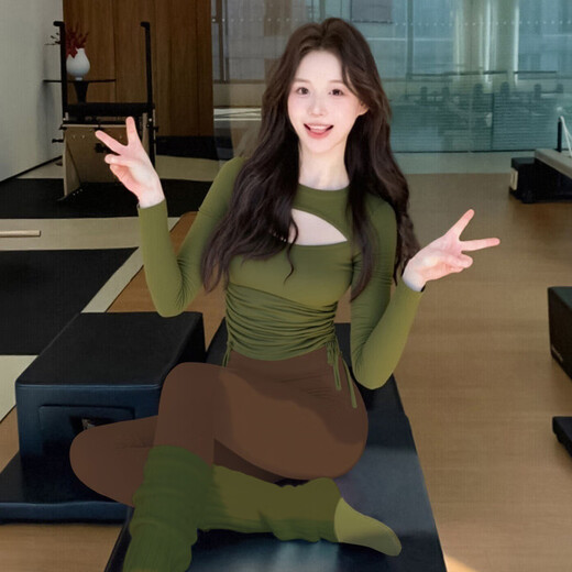 Maizun Yufu Yoga Wear Women's 2025 New Autumn and Winter Long Sleeve Yoga Wear Set Pilates Training Wear Fitness Wear Top Avocado Color Top + Chestnut Color Pants M (95-110Jin Jin is equal to 0.5 kg)
