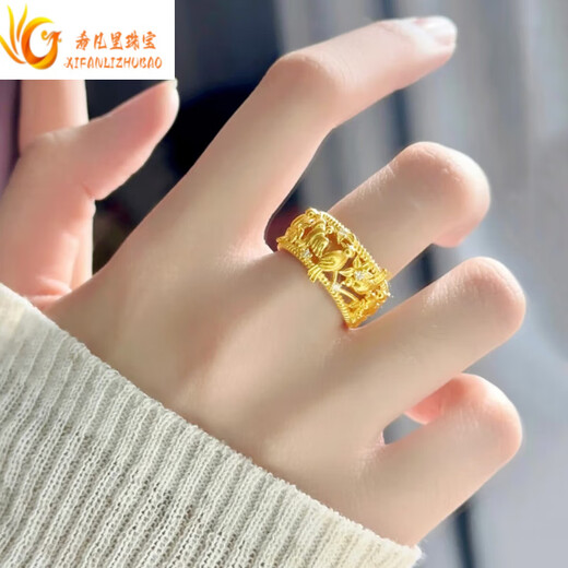 Xifanli gold magpie climbing ring for women new pure gold 999 retro design ring birthday gift for girlfriend Gold magpie climbing ring No. 10, about 2.27 grams