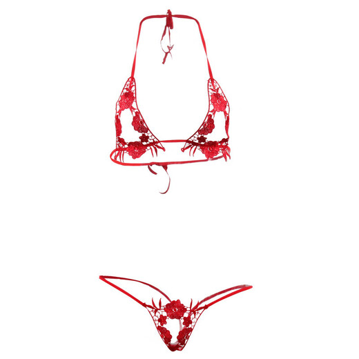 Open three-point bra sexy temptation lace transparent temptation thong women's erotic underwear 1042 red one size