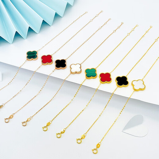 18K gold four-leaf clover bracelet AU750 color gold rose gold gold five-flower bracelet red agate birthday gift for girl rose gold red agate