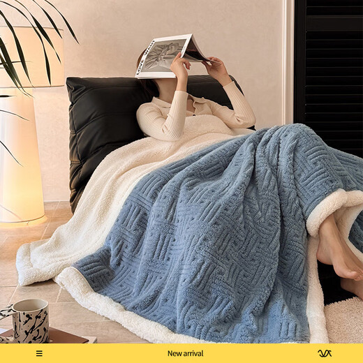 Langsha blanket winter thickened plus velvet sherpa double-layer blanket nap small blanket office single coral velvet blanket noble blue double-layer thickened/warm at the touch/shedding package double blanket 200x230cm_weight about 4.6Jin Jin equals 0.5kg