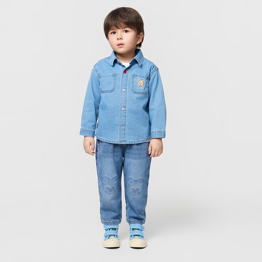 PawinPaw Cartoon Bear Children's Clothing 25th Autumn New Boy Denim Shirt Indigo Denim Blue/55 90