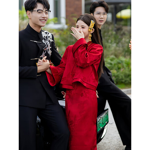 Vimadtly New Chinese Toast Wear Bride 2025 New Style Temperament Engagement Dress Suit Morning Robe Home Banquet Slim Wine Red XS