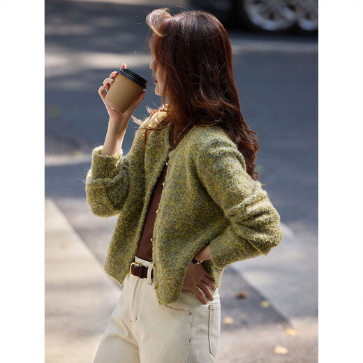 Awakening paradise, lazy variegated brushed winter fashion short knitted sweater cardigan for small people, dark green, one size fits all