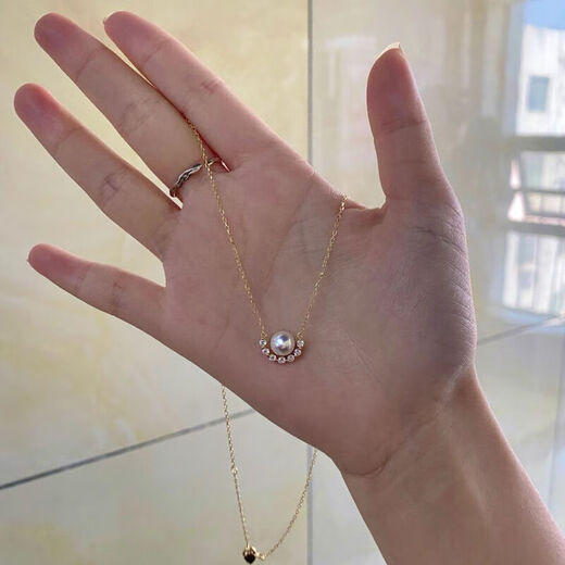 I LOVE HOLIDAYoeinOEIN natural freshwater pearl necklace women's S925 silver small sun half circle diamond single pendant clavicle chain default